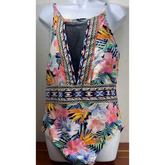La Blanca Sz 16 Tropical One Piece‎ Swimsuit Mesh Accent Floral Ecu - Picture 1 of 16